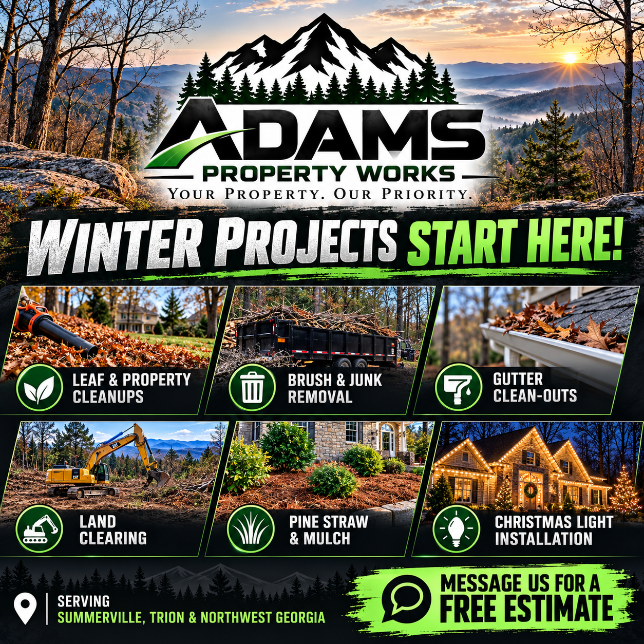 Adams Property Works Winter Services Promotional Graphic